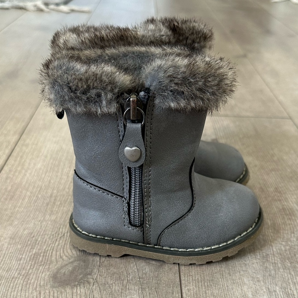 Koala Kids Solid Gray Faux Fur Lined Winter Ankle Boots Toddler Girl Size 5